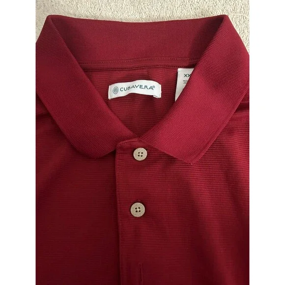 Cubavera Men's XXL Red 100% Polyester Ribbed Knit 3 Button Short Sleeve Polo - Picture 13 of 16